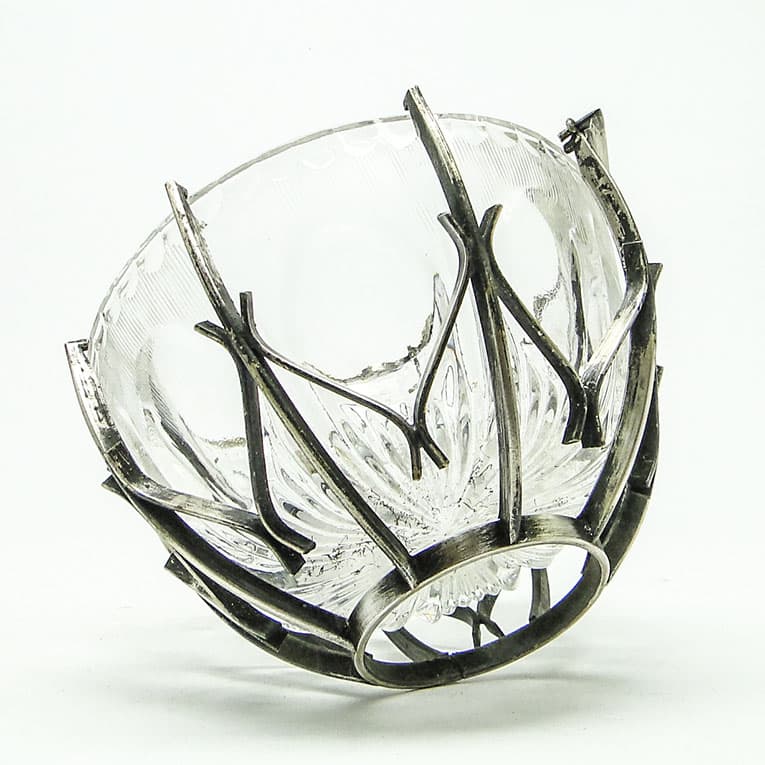 Cukiernica, postmodernizm, szkło, mosiądz srebrzony, HEFRA, Polska, lata 70. - 188511