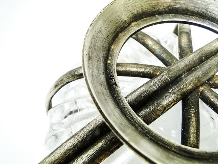 Cukiernica postmodernizm, szkło, mosiądz srebrzony, HEFRA, Polska, lata 70. - 188525