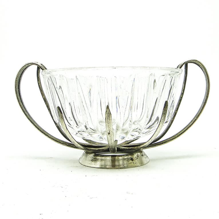 Cukiernica postmodernizm, szkło, mosiądz srebrzony, HEFRA, Polska, lata 70. - 188519