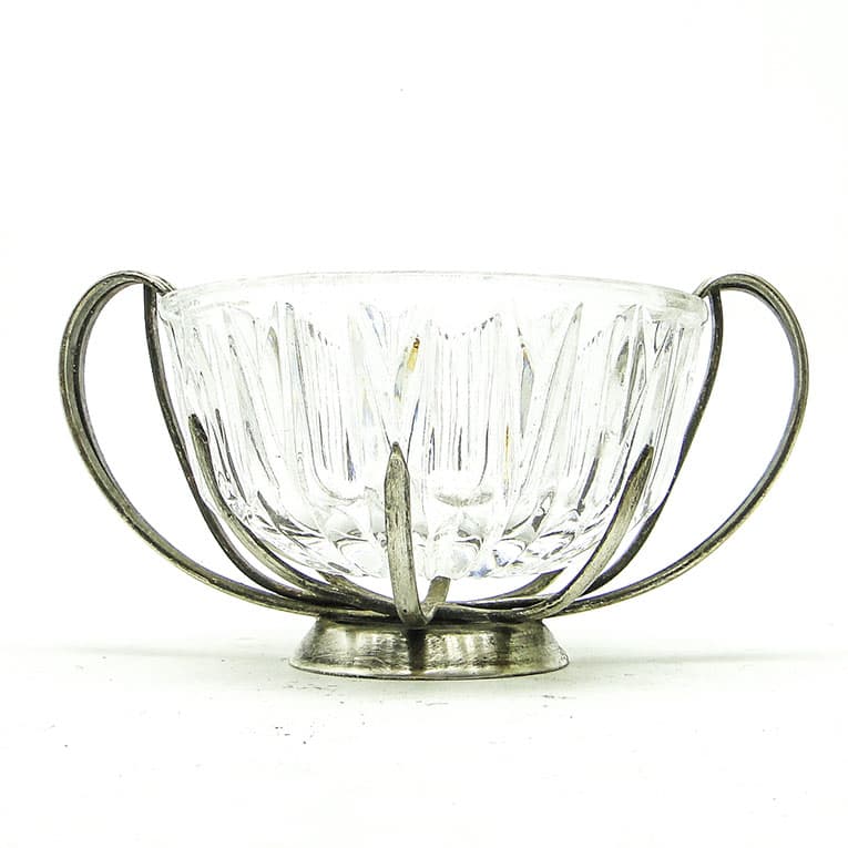 Cukiernica postmodernizm, szkło, mosiądz srebrzony, HEFRA, Polska, lata 70. - 188523