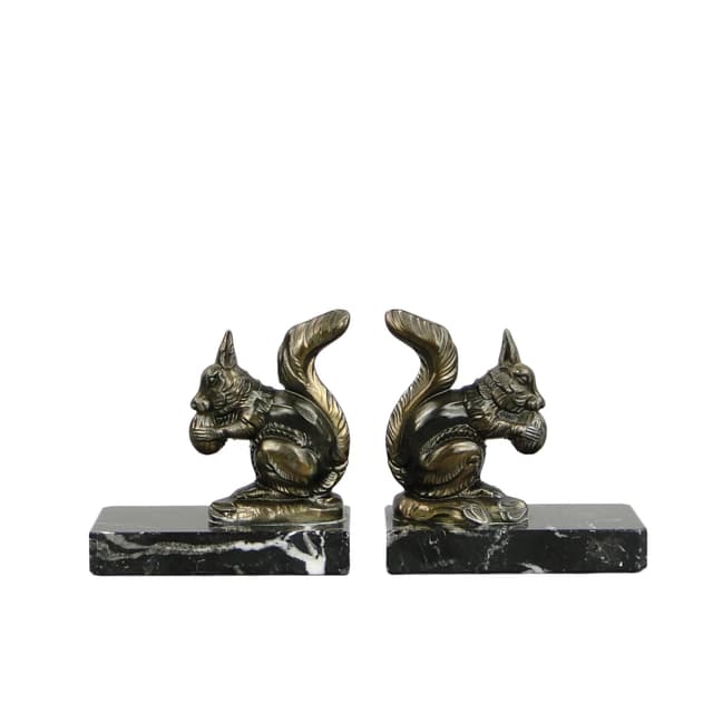 Para podpórek do książek Art déco, metal brązowy, marmur czarny, Anglia, lata 40. - WYMIARY