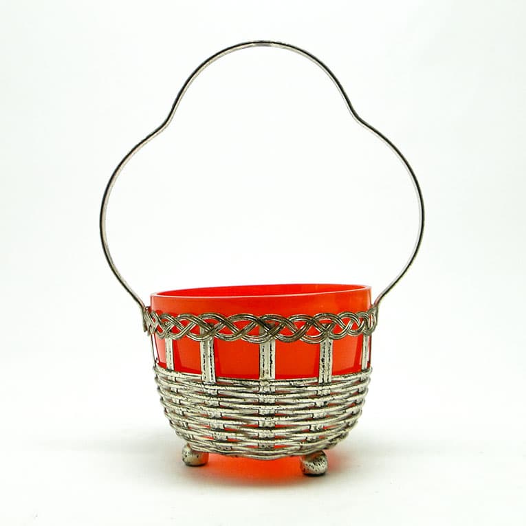 Cukiernica koszyczkowa, Art Nouveau, szkło pomarańczowe, mosiądz srebrzony, Niemcy, początek XX w.