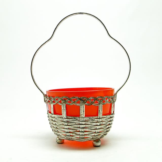 Cukiernica koszyczkowa, Art Nouveau, szkło pomarańczowe, mosiądz srebrzony, Niemcy, początek XX w. - WYMIARY