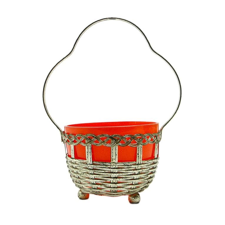 Cukiernica koszyczkowa, Art Nouveau, szkło pomarańczowe, mosiądz srebrzony, Niemcy, początek XX w. - 193248