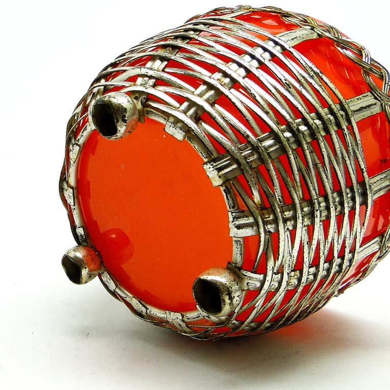 Cukiernica koszyczkowa, Art Nouveau, szkło pomarańczowe, mosiądz srebrzony, Niemcy, początek XX w. - 188658