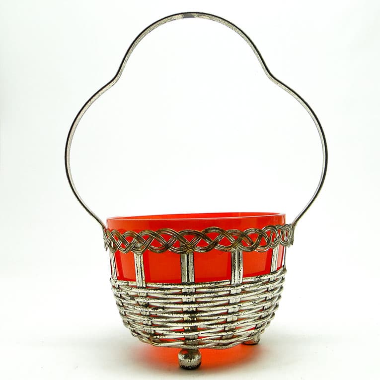 Cukiernica koszyczkowa, Art Nouveau, szkło pomarańczowe, mosiądz srebrzony, Niemcy, początek XX w. - 188656