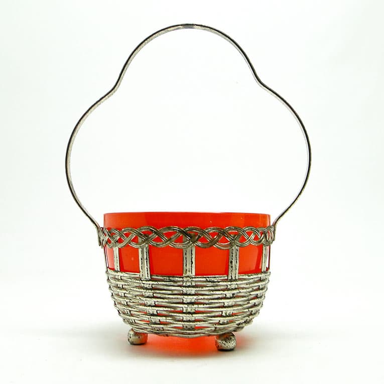 Cukiernica koszyczkowa, Art Nouveau, szkło pomarańczowe, mosiądz srebrzony, Niemcy, początek XX w. - 188659