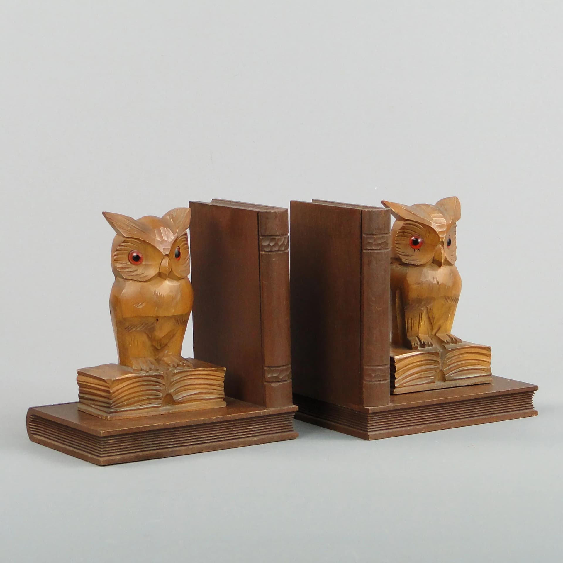 Para podpórek do książek, sowy, brązowy, drewno, Niemcy, lata 20. - 13095