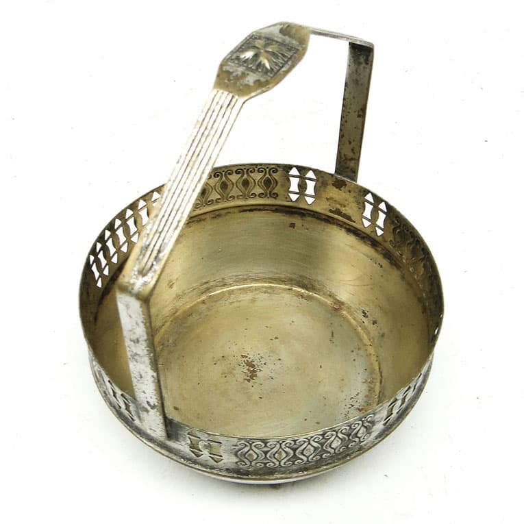 Cukiernica koszyczkowa Art Nouveau, mosiądz srebrzony, Orivit, Niemcy, początek XX w. - 188740
