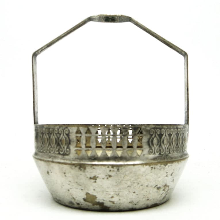 Cukiernica koszyczkowa Art Nouveau, mosiądz srebrzony, Orivit, Niemcy, początek XX w. - 188737