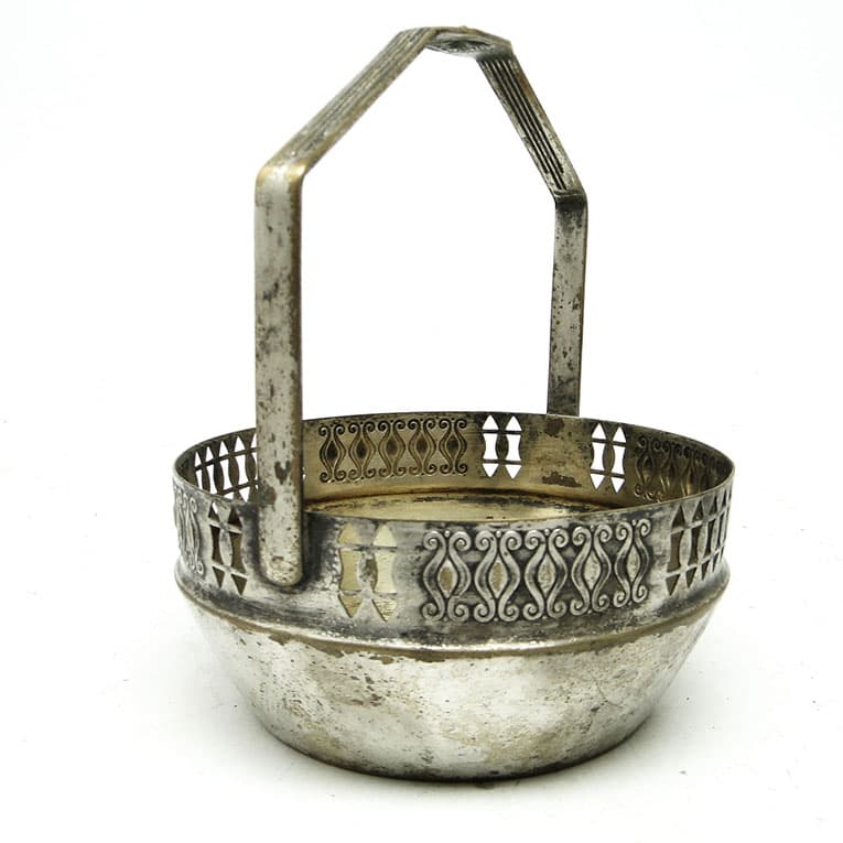 Cukiernica koszyczkowa Art Nouveau, mosiądz srebrzony, Orivit, Niemcy, początek XX w. - 188739