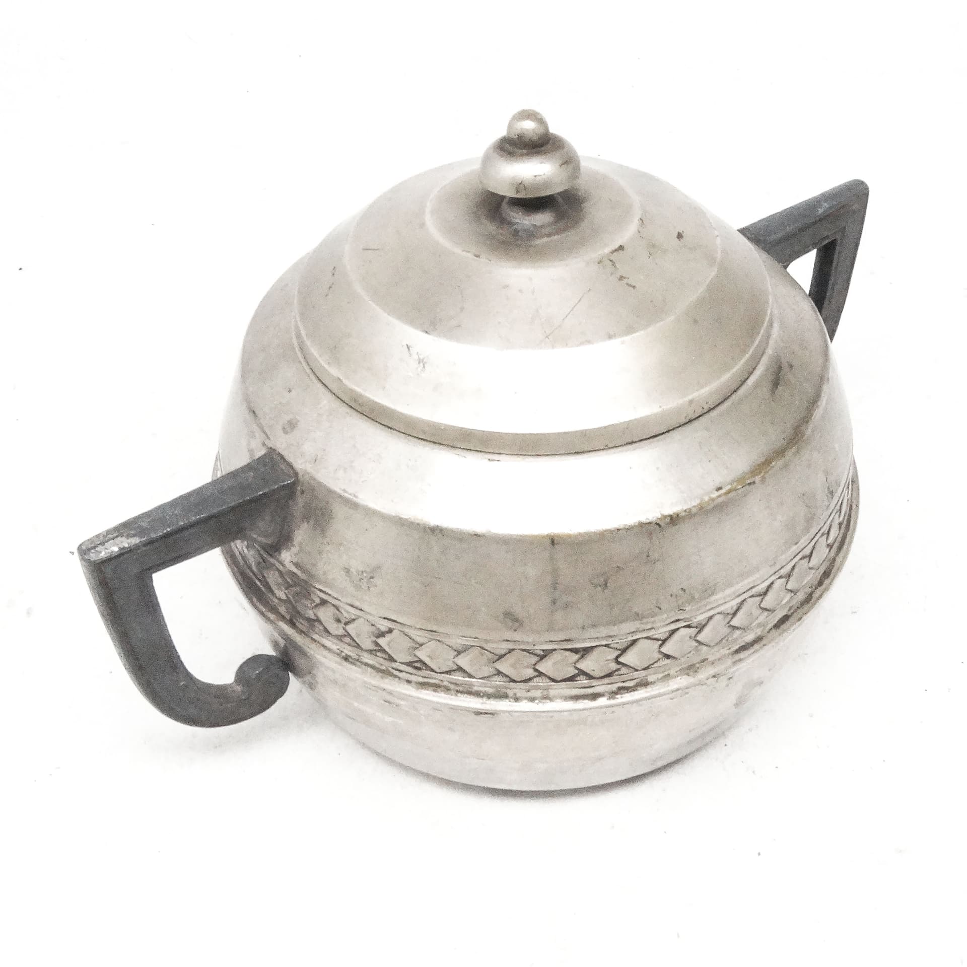 Art Deco sugar bowl, silver-plated brass, pewter, Belgium, 1920s. - 188862