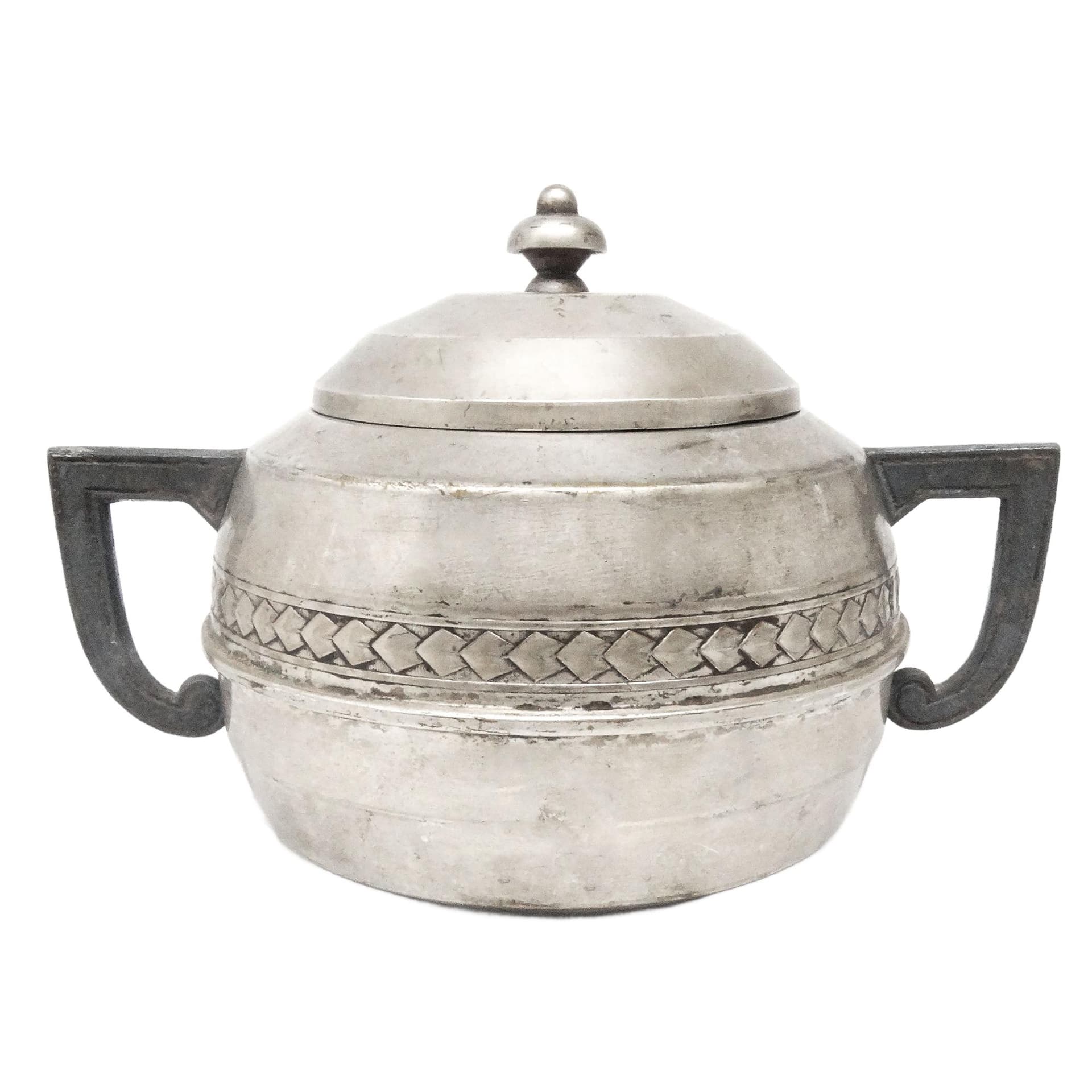 Art Deco sugar bowl, silver-plated brass, pewter, Belgium, 1920s. - 193224