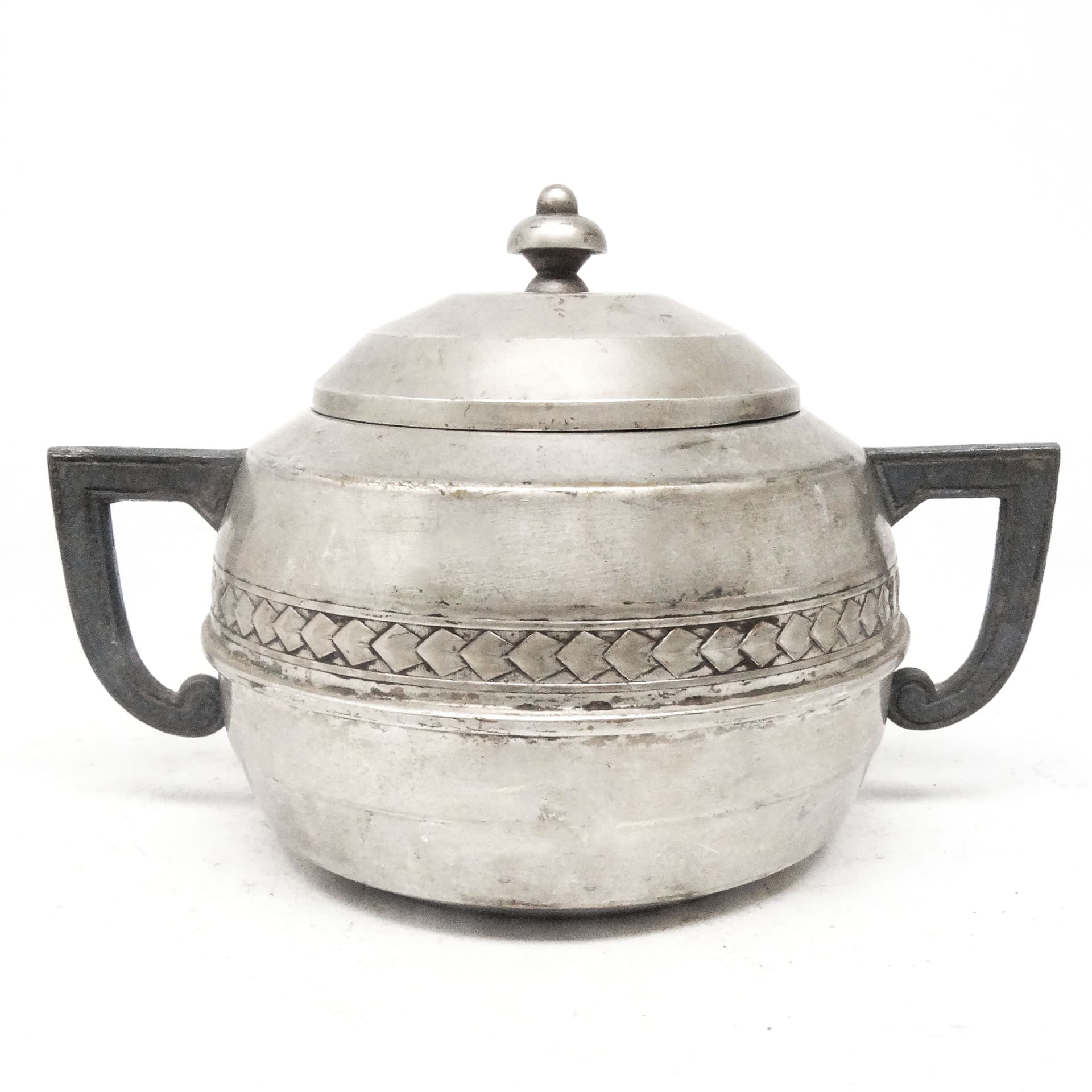 Art Deco sugar bowl, silver-plated brass, pewter, Belgium, 1920s. - 188860