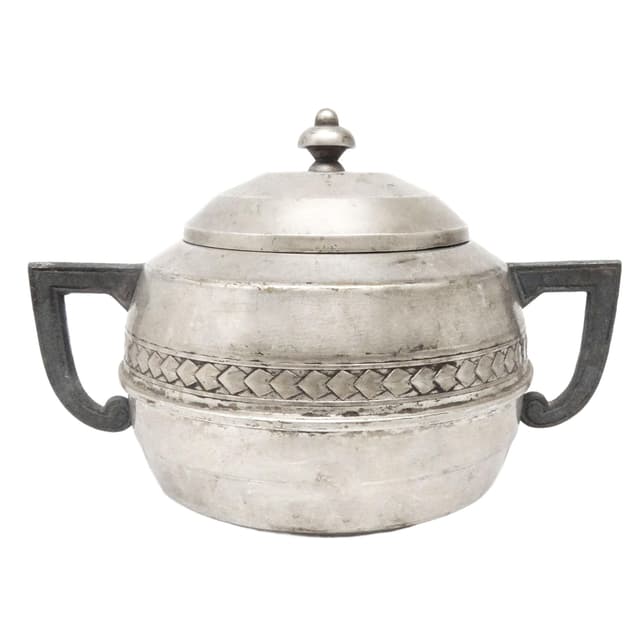 Art Deco sugar bowl, silver-plated brass, pewter, Belgium, 1920s. - DIMENSION
