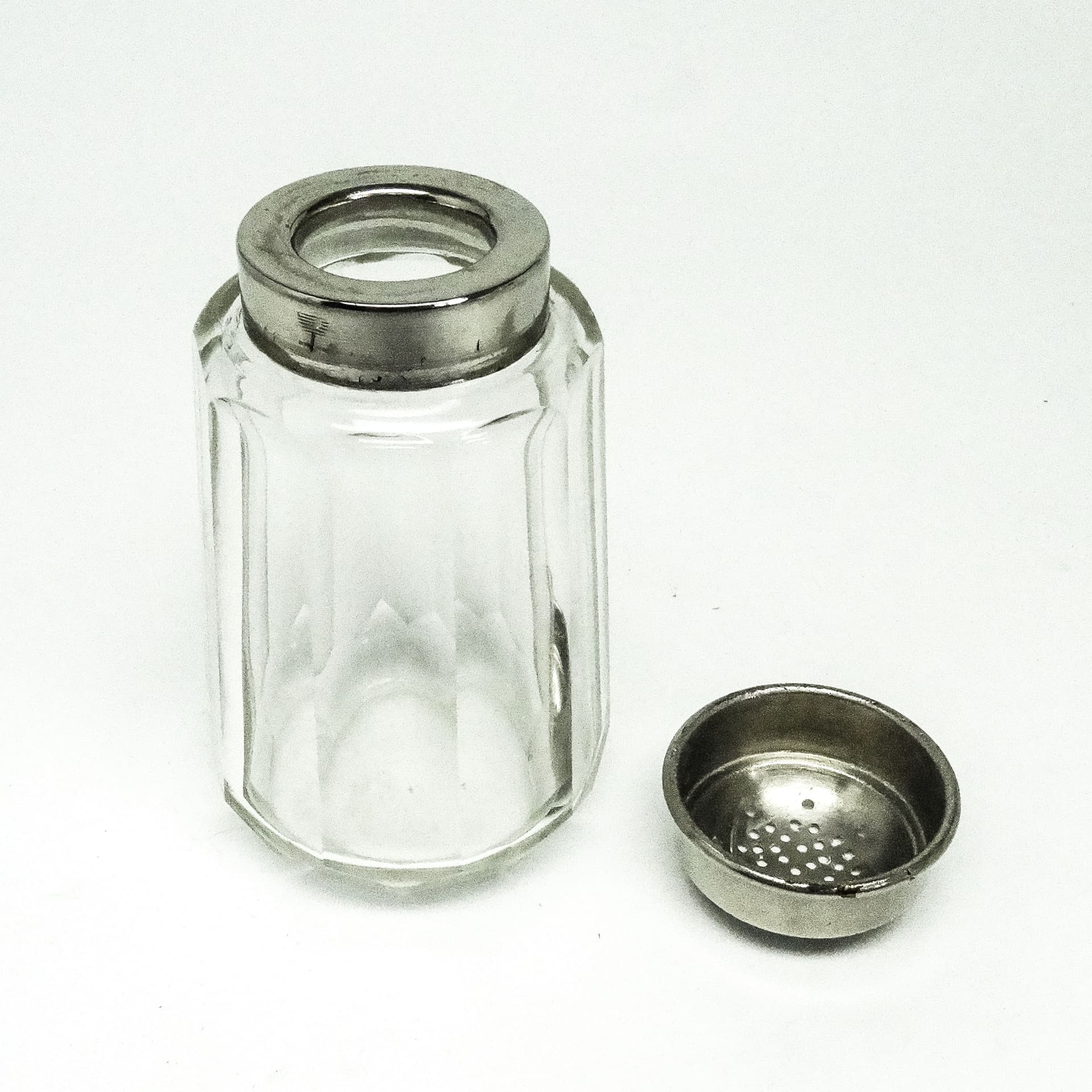 Cukiernica do cukru pudru Art Deco, szkło, mosiądz chromowany, Belgia, lata 30. - 189058