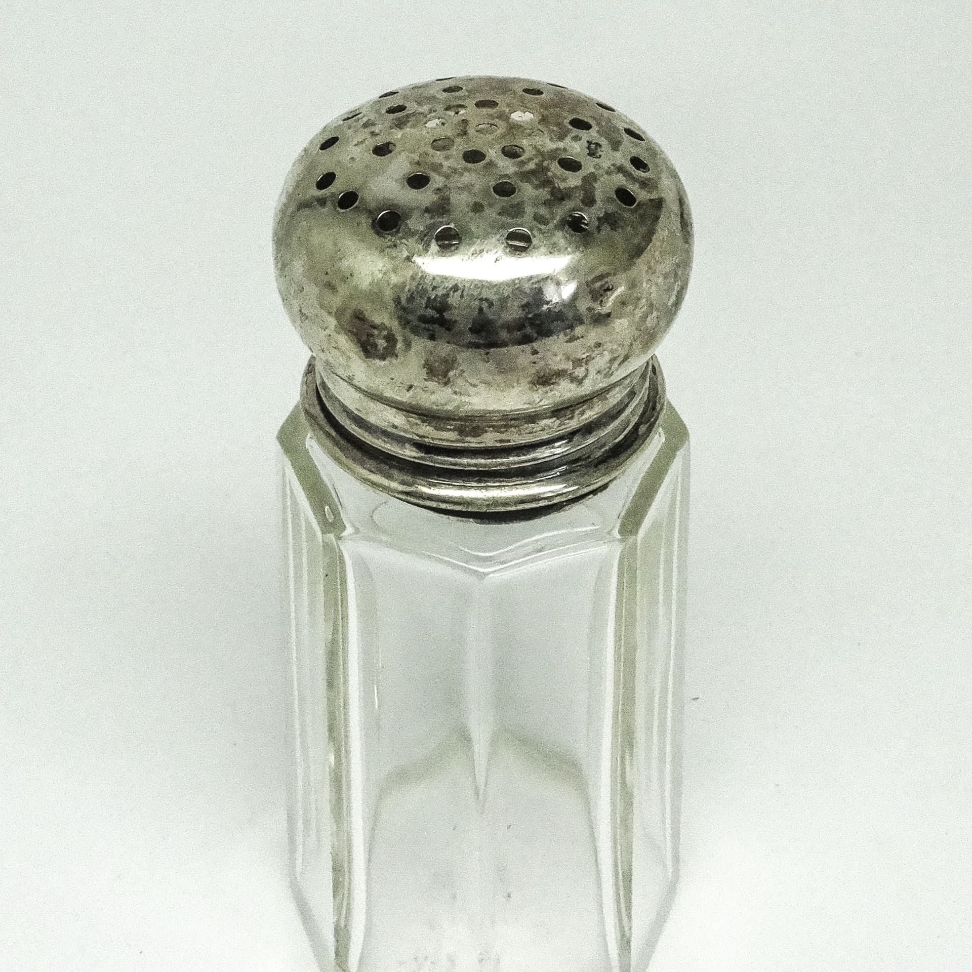 Cukiernica do cukru pudru Art Deco, szkło, mosiądz srebrzony, Belgia, lata 30. - 189065