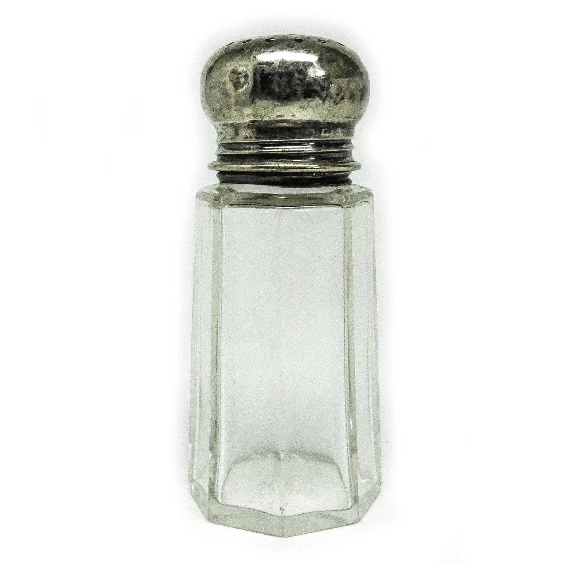 Cukiernica do cukru pudru Art Deco, szkło, mosiądz srebrzony, Belgia, lata 30.