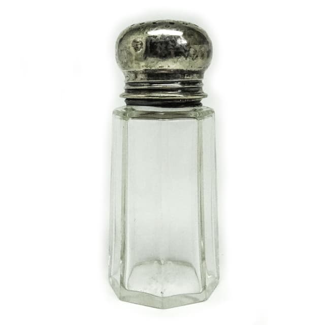 Cukiernica do cukru pudru Art Deco, szkło, mosiądz srebrzony, Belgia, lata 30. - WYMIARY