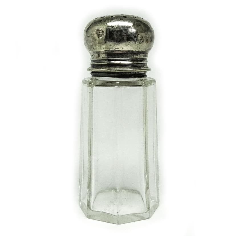 Cukiernica do cukru pudru Art Deco, szkło, mosiądz srebrzony, Belgia, lata 30.