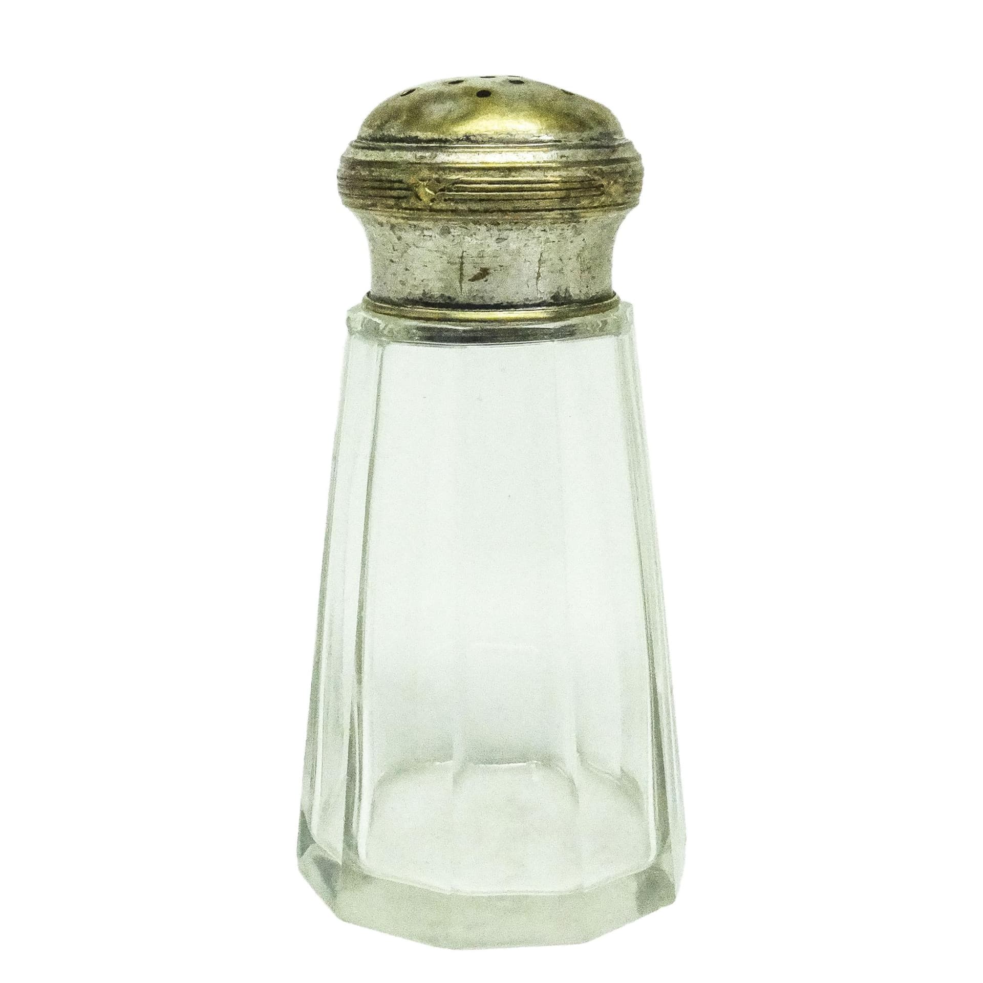 Cukiernica do cukru pudru Art Deco, szkło transparent, mosiądz srebrzony, Belgia, lata 30.