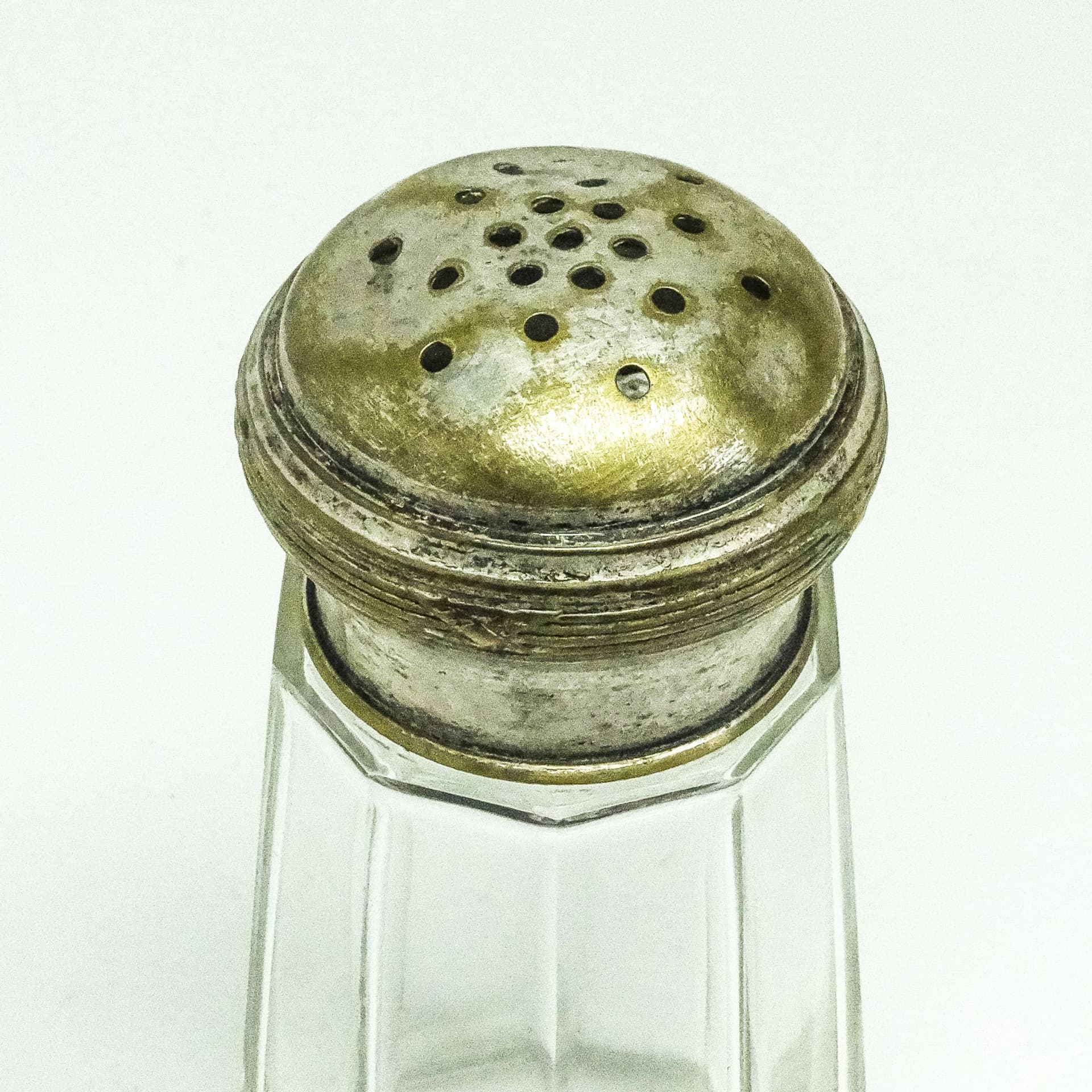 Cukiernica do cukru pudru Art Deco, szkło transparent, mosiądz srebrzony, Belgia, lata 30. - 189081