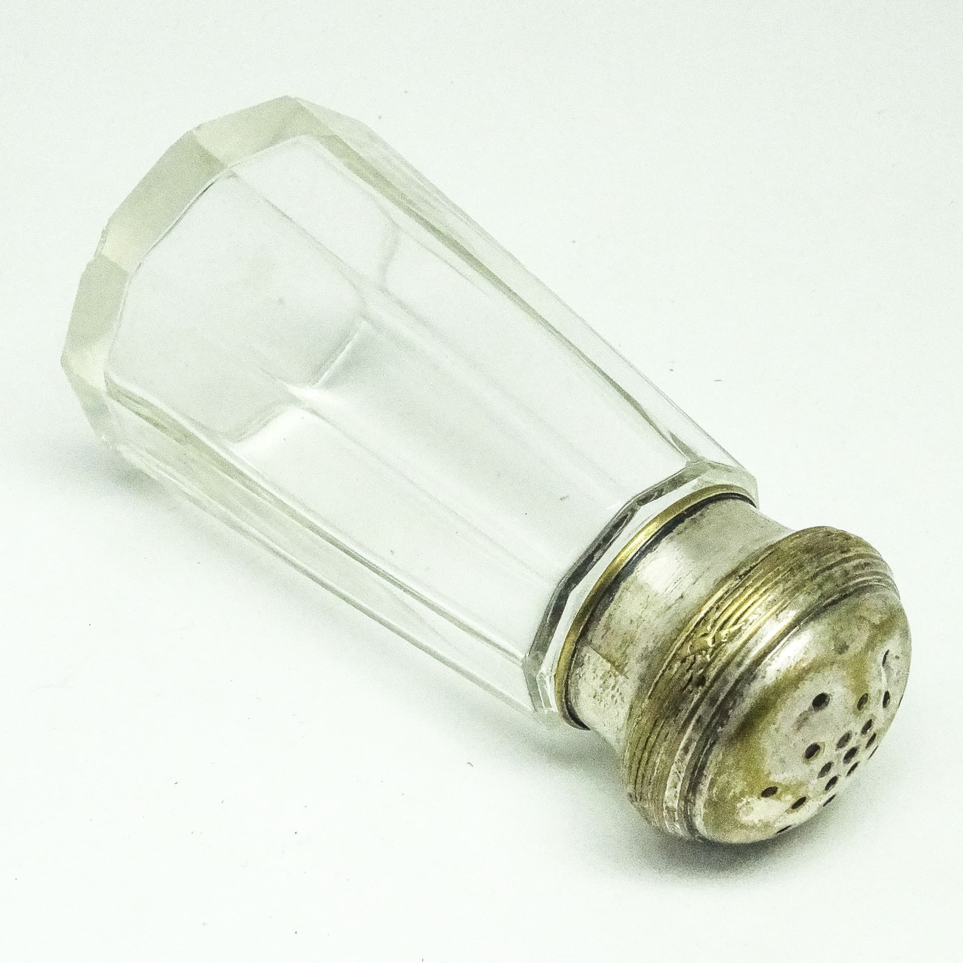 Cukiernica do cukru pudru Art Deco, szkło transparent, mosiądz srebrzony, Belgia, lata 30. - 189083