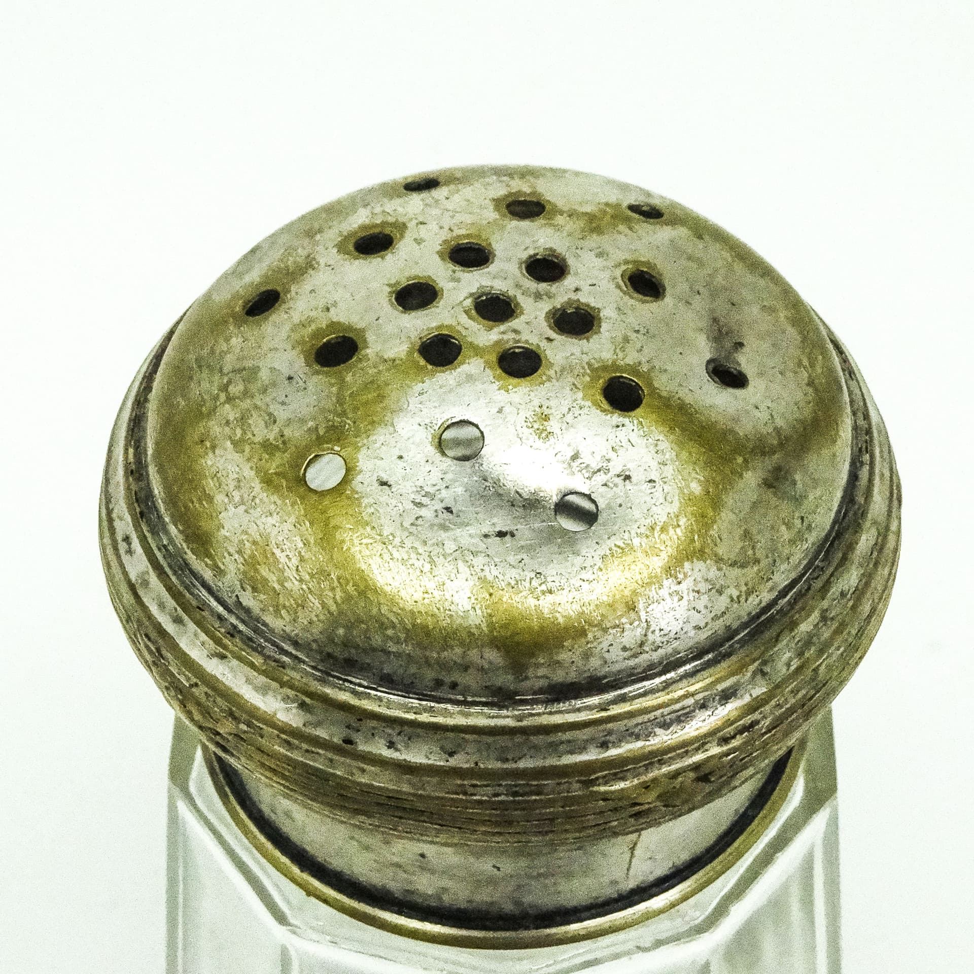 Cukiernica do cukru pudru Art Deco, szkło transparent, mosiądz srebrzony, Belgia, lata 30. - 189084