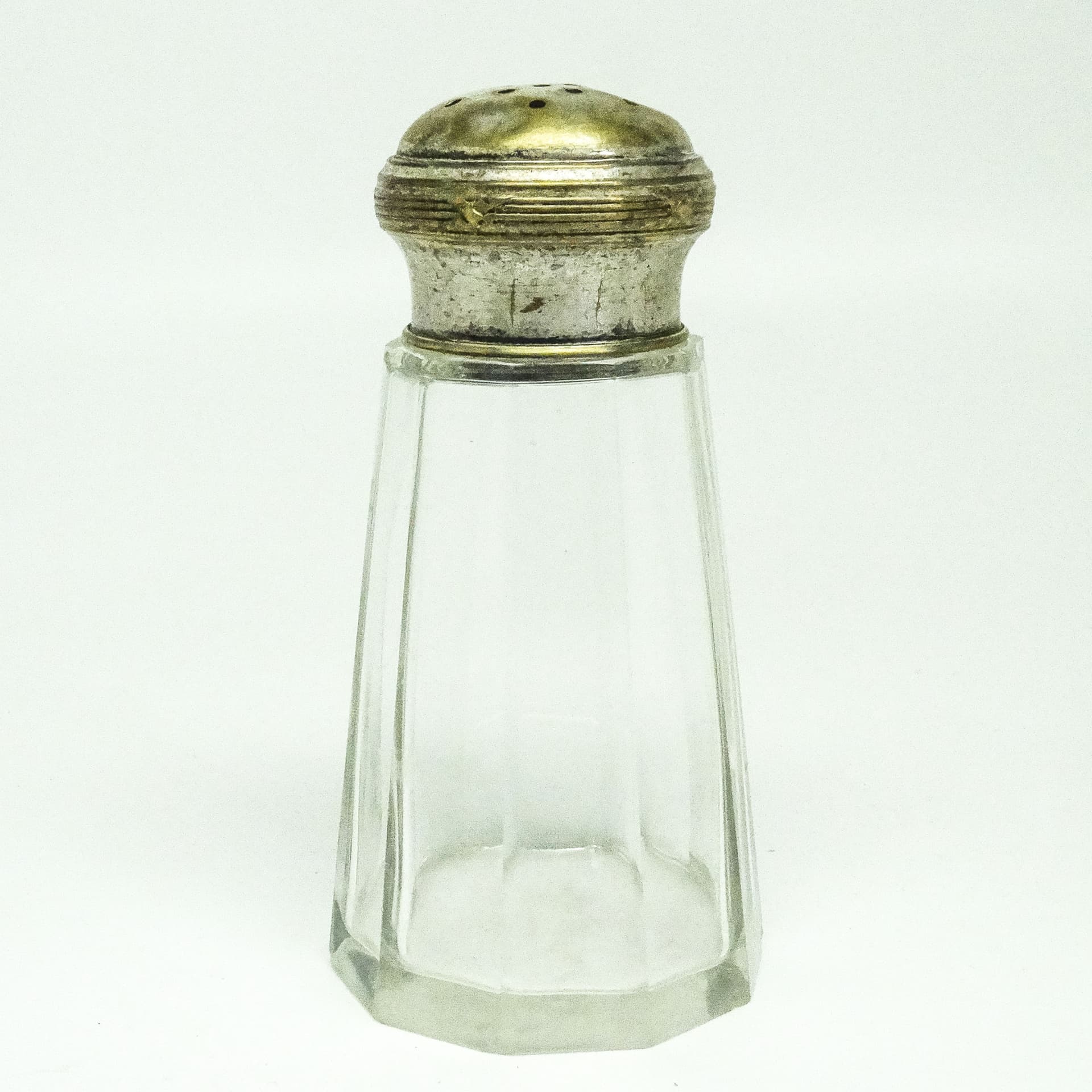 Cukiernica do cukru pudru Art Deco, szkło transparent, mosiądz srebrzony, Belgia, lata 30. - 189082