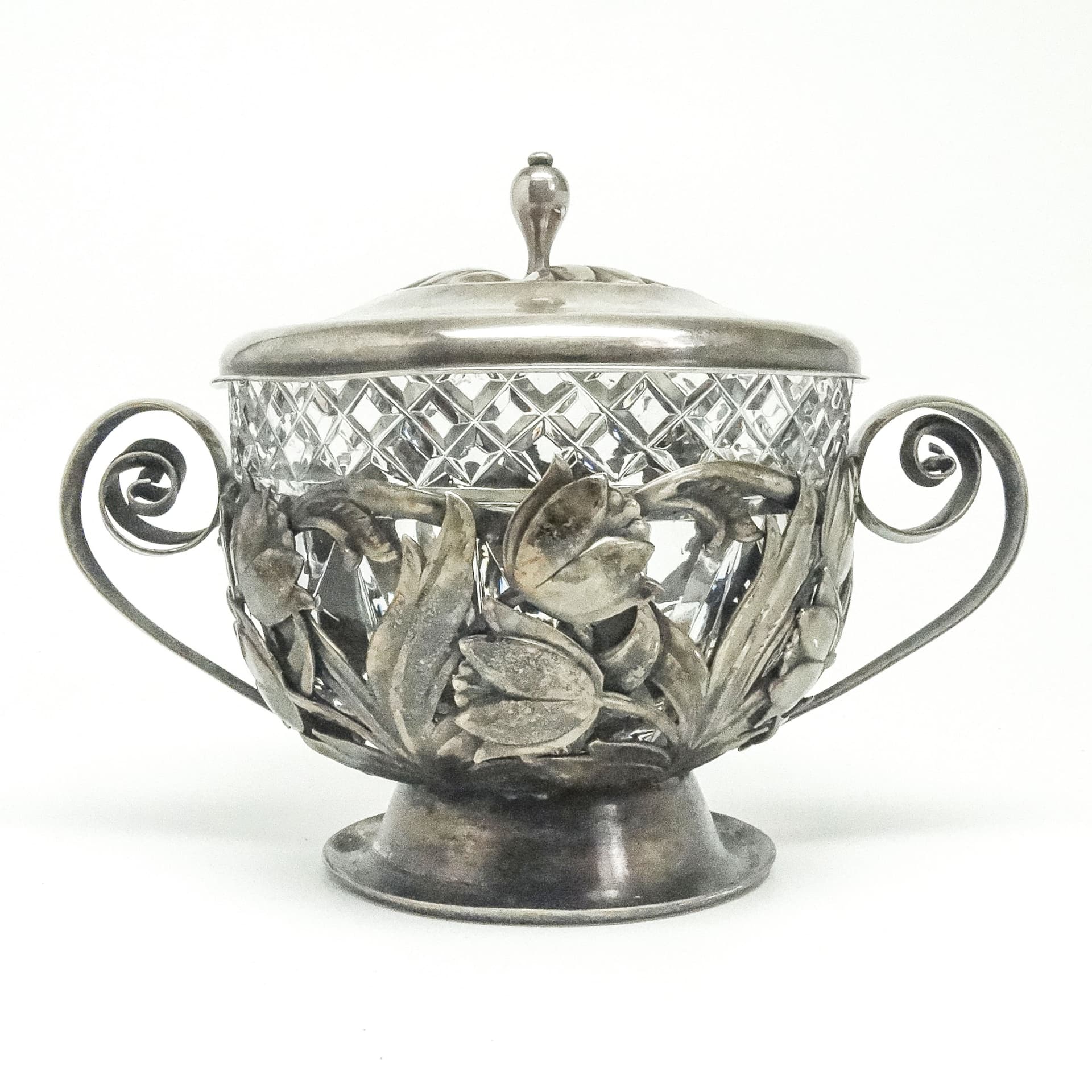 Cukiernica Art Nouveau, mosiądz srebrzony, Polska, lata 20. - 189101