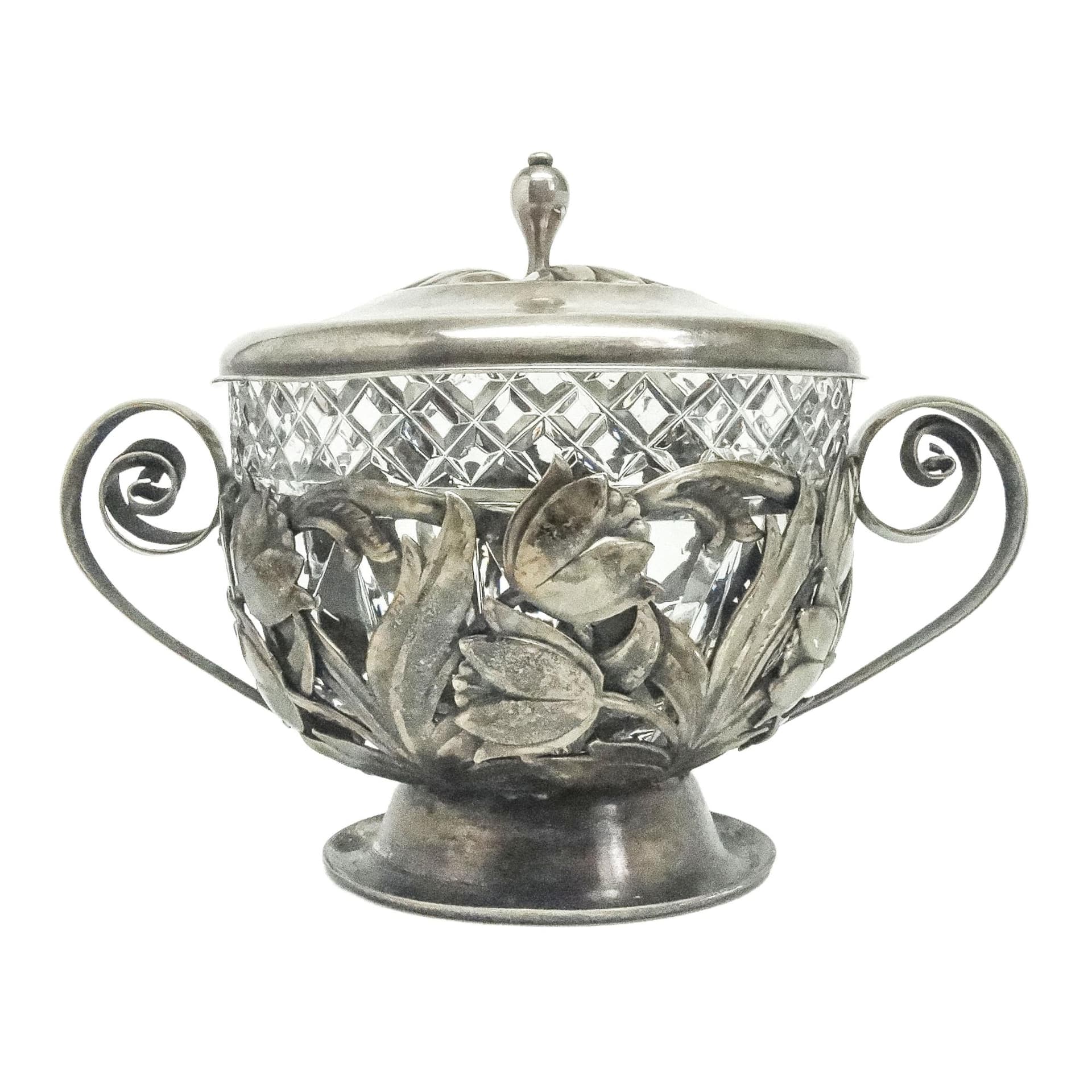 Cukiernica Art Nouveau, mosiądz srebrzony, Polska, lata 20.