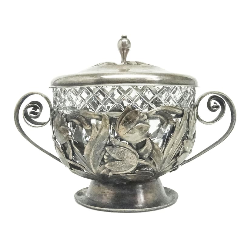 Cukiernica Art Nouveau, mosiądz srebrzony, Polska, lata 20.