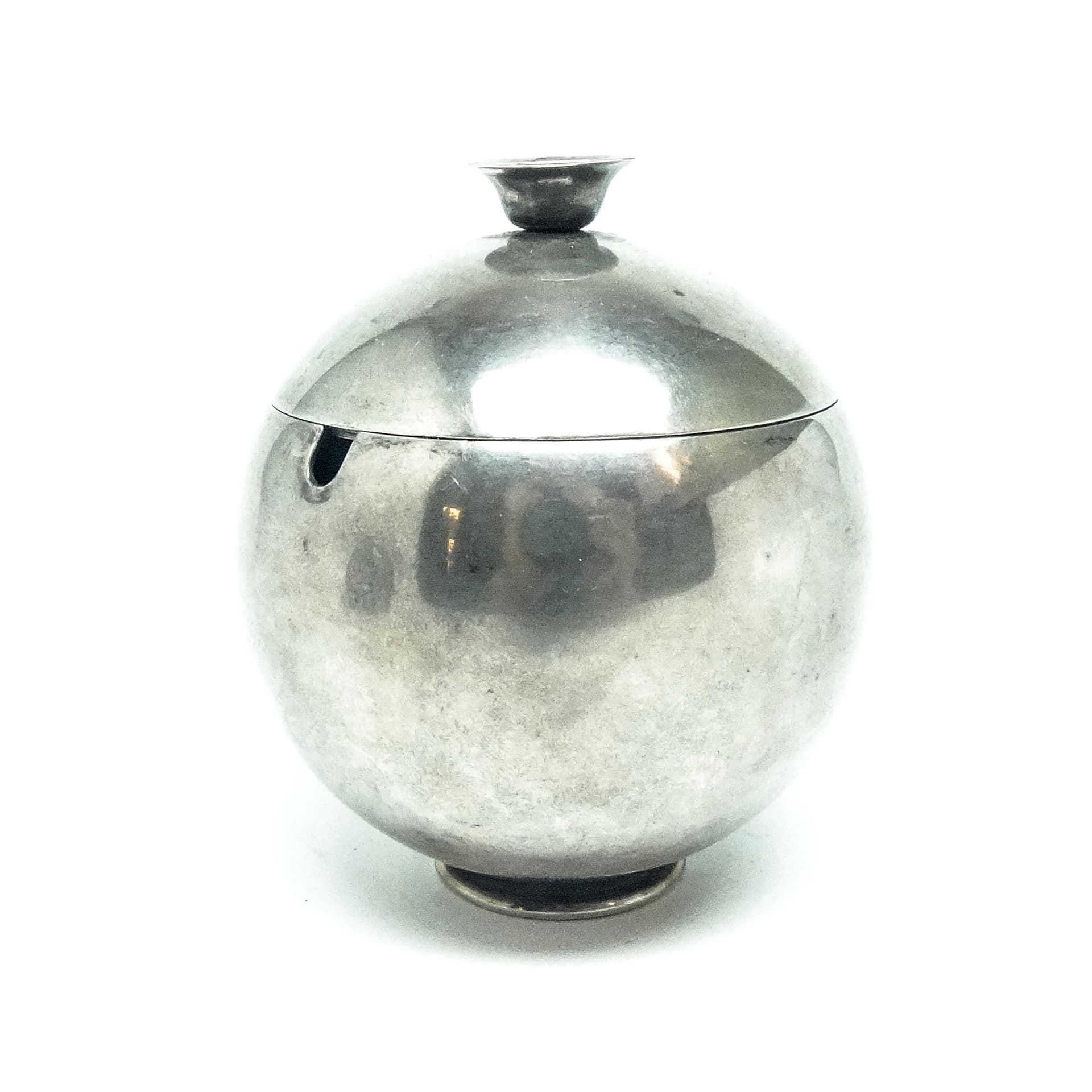 Mid-century modern sugar bowl, silver-plated brass, HEFRA, Poland, 1960s.