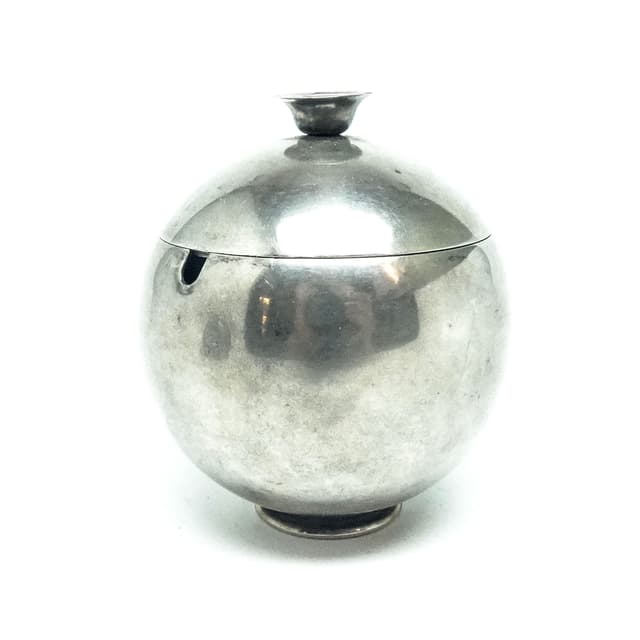 Mid-century modern sugar bowl, silver-plated brass, HEFRA, Poland, 1960s. - DIMENSION