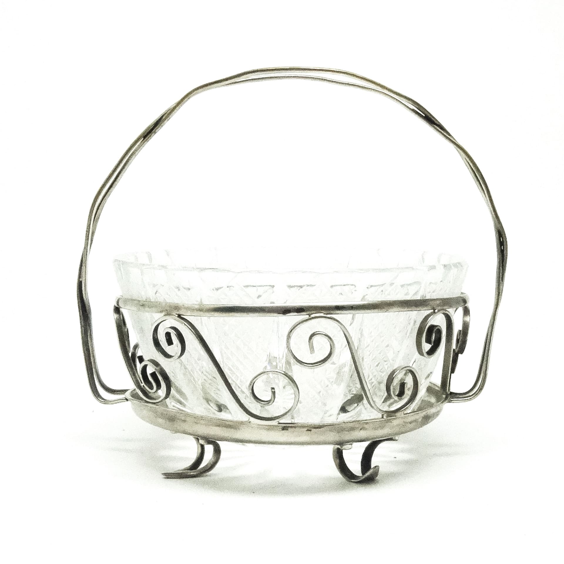 Postmodernist sugar bowl, glass, silver-plated brass, Poland, 1970s. - 189206