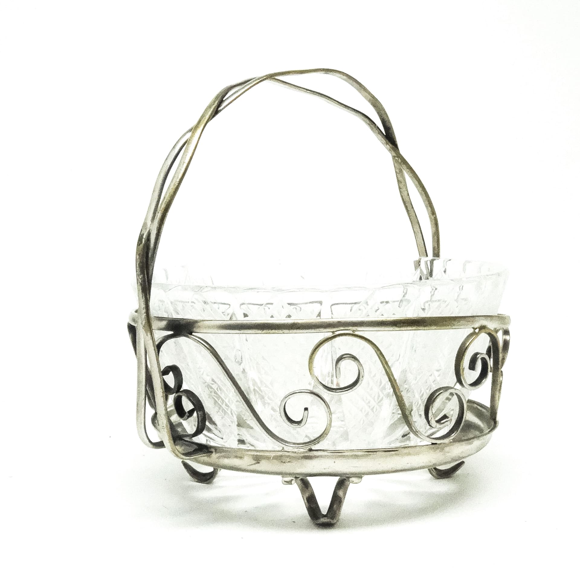 Postmodernist sugar bowl, glass, silver-plated brass, Poland, 1970s. - 189210