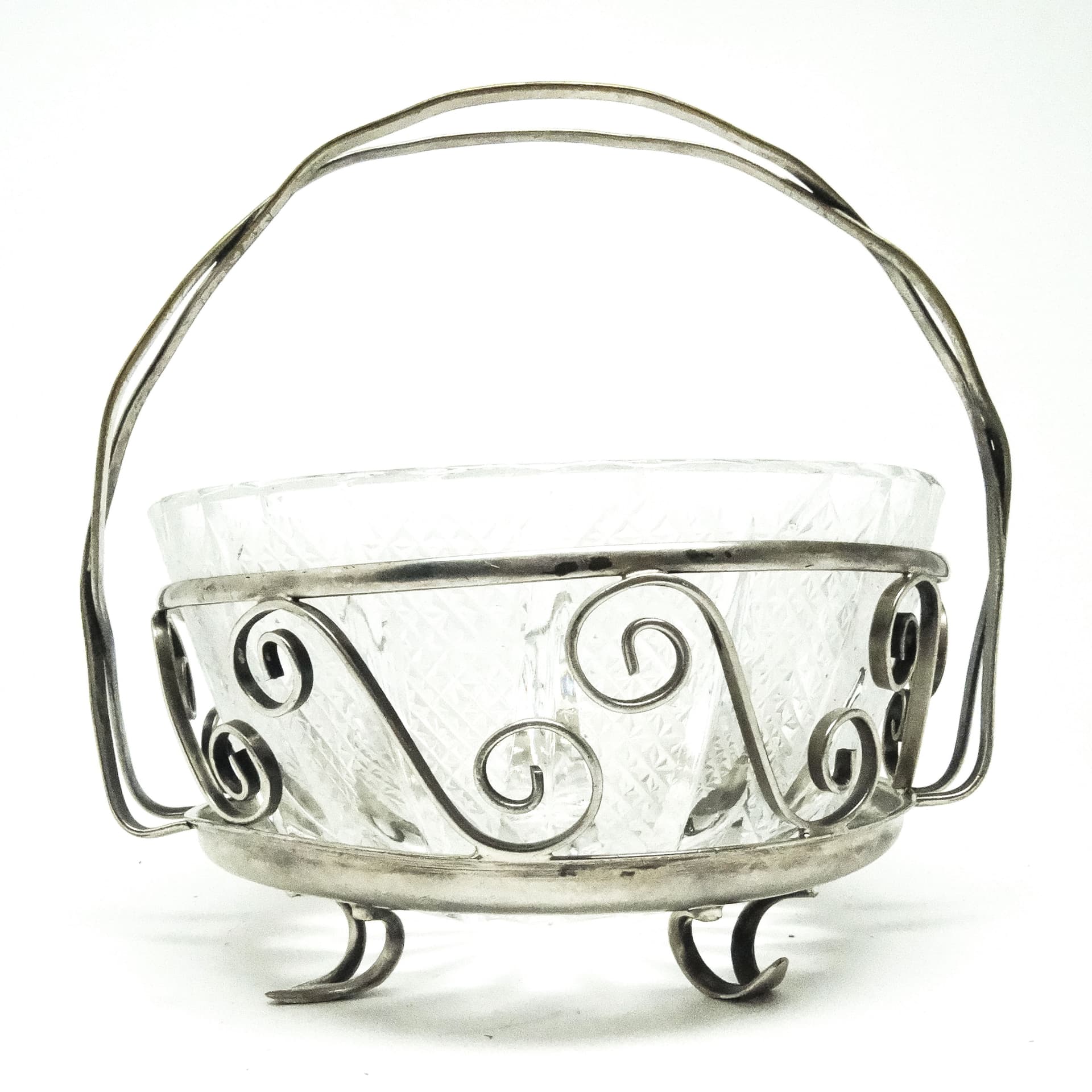 Postmodernist sugar bowl, glass, silver-plated brass, Poland, 1970s. - 189209