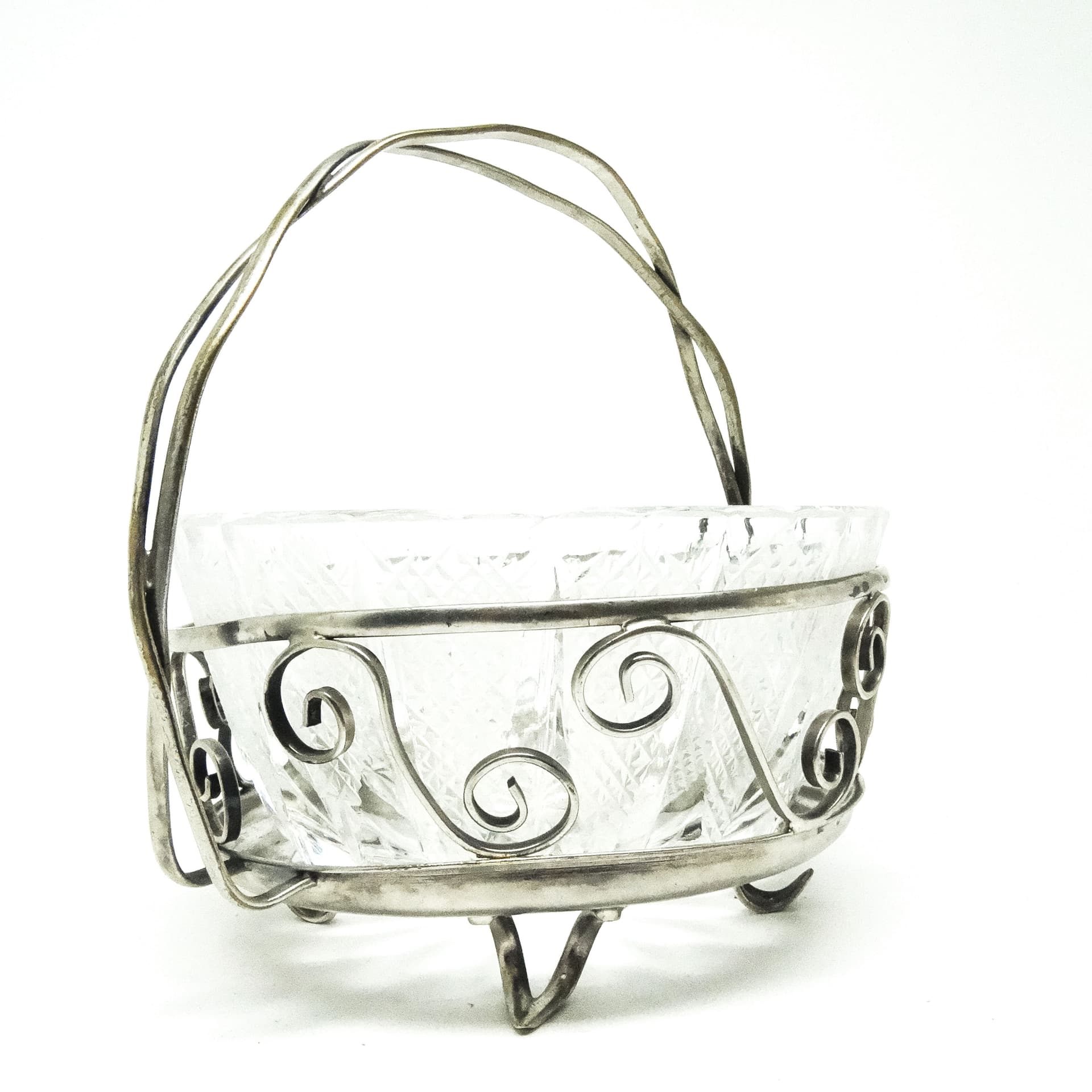 Postmodernist sugar bowl, glass, silver-plated brass, Poland, 1970s. - 189211