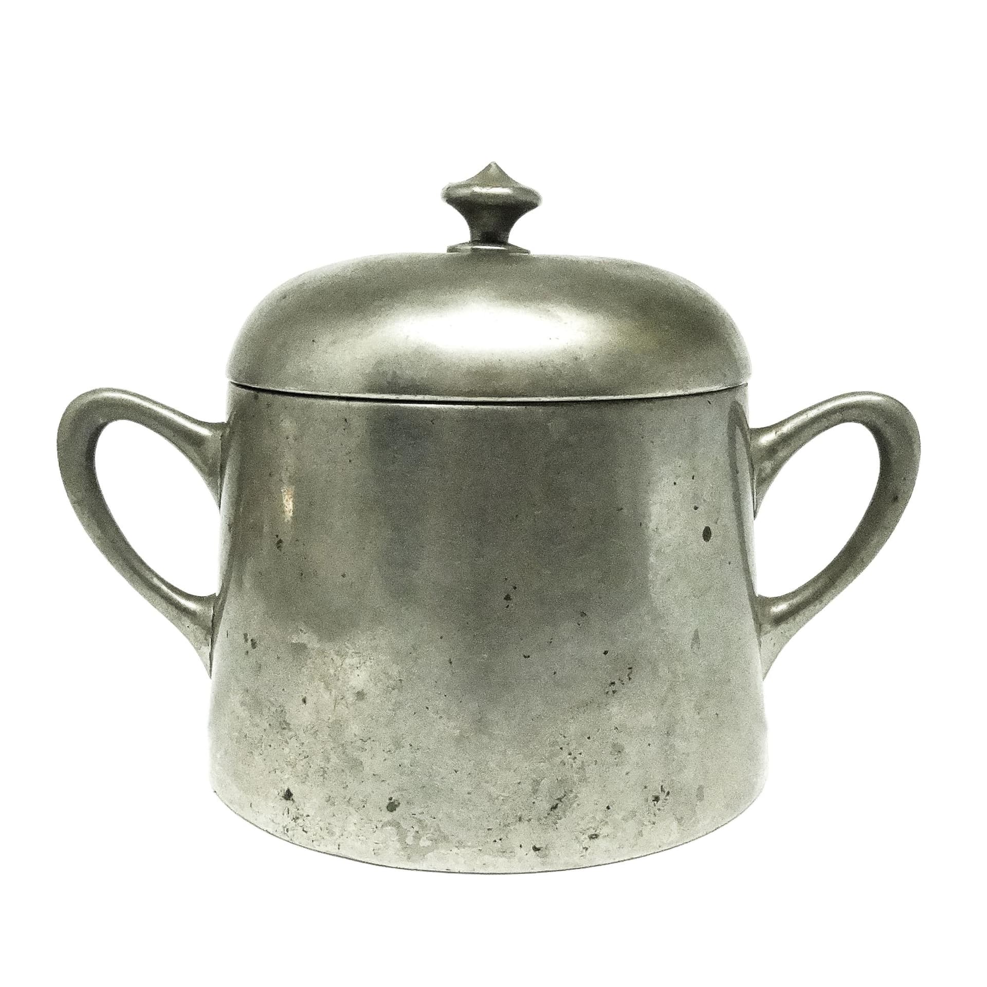 Art Deco sugar bowl, silver-plated brass, Poland, 1920s.