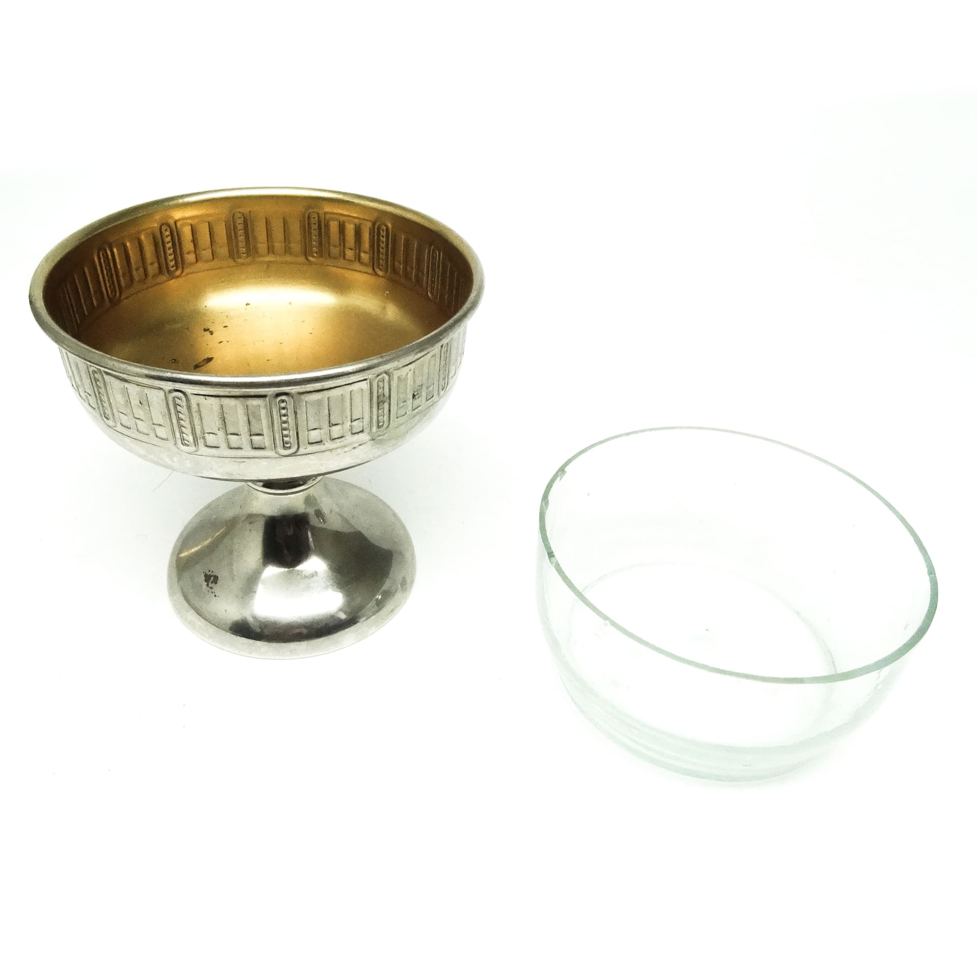 Pucharek na cytrynę Art Deco, mosiądz niklowany, szkło, Szwecja, lata 30. - 189343