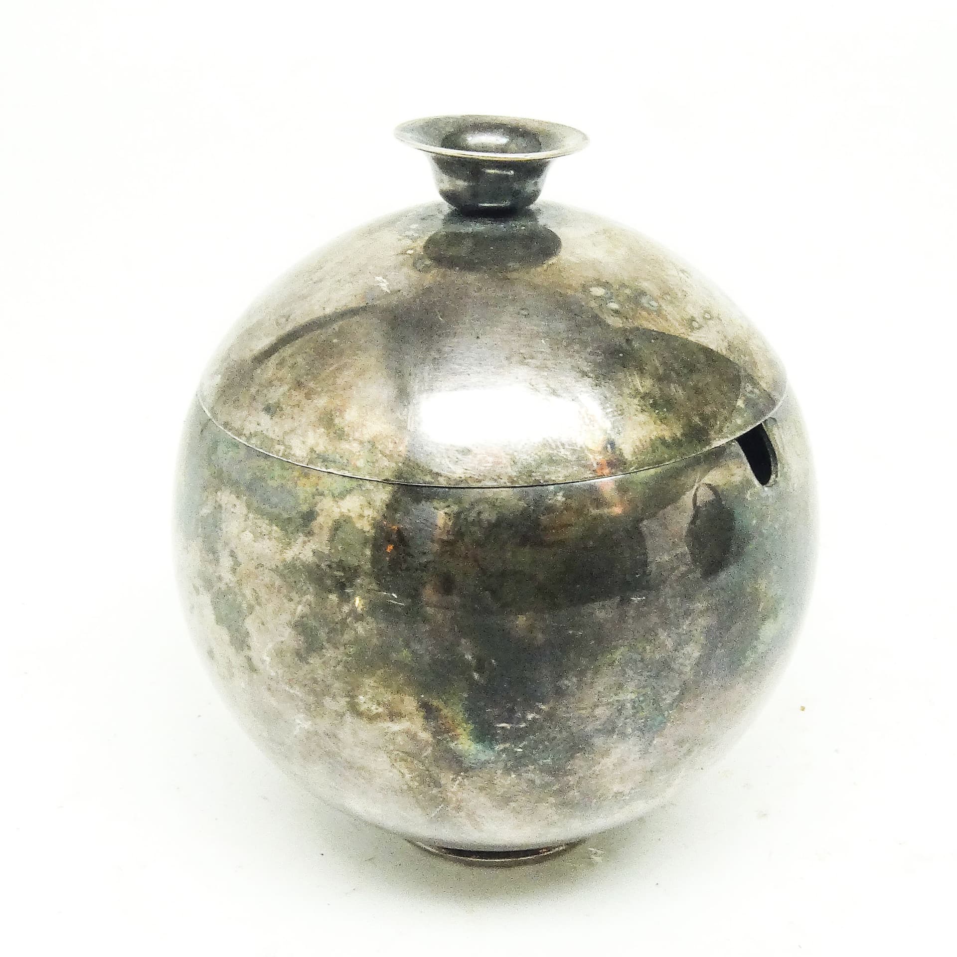 Cukiernica mid-century modern, mosiądz srebrzony, Polska, lata 60. - 189549