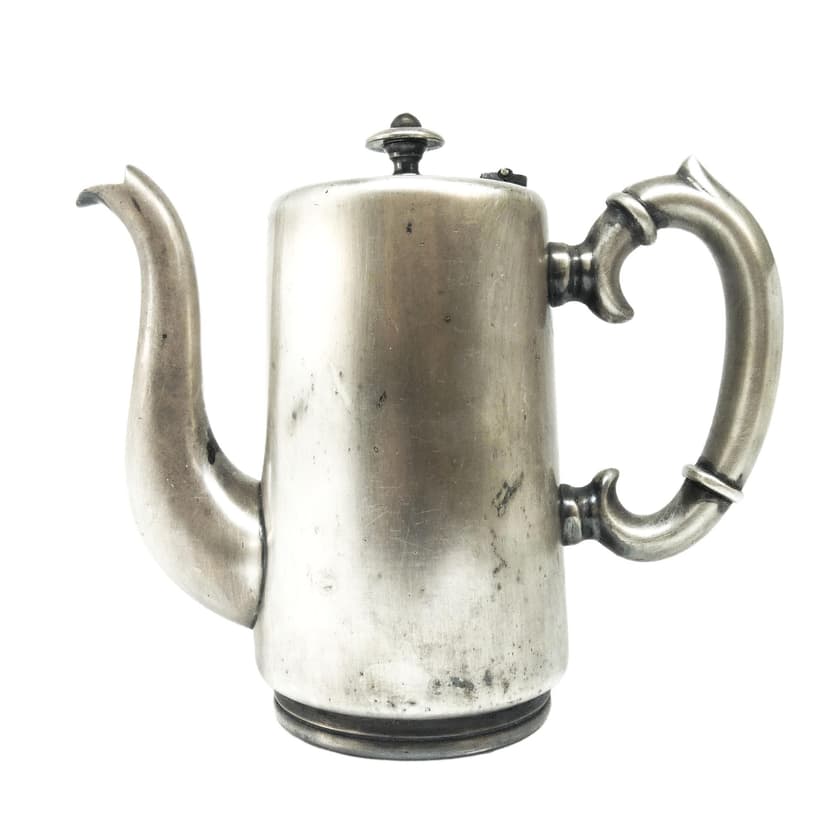 Dzbanek do kawy hotelowy, Eklektyzm, mosiądz srebrzony, Polska, lata 20.