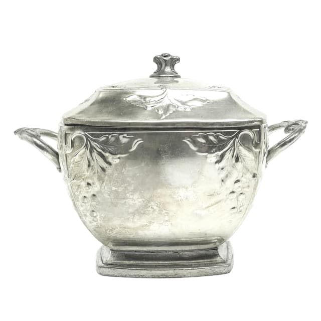 Sugar bowl, Art Nouveau, silver-plated brass, Bracia Buch, Poland, early 20th c. - DIMENSION