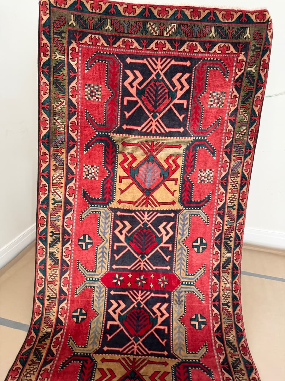 Runner Hamadan Kazak 325x140 cm, multicolor wool, Iran - 190031