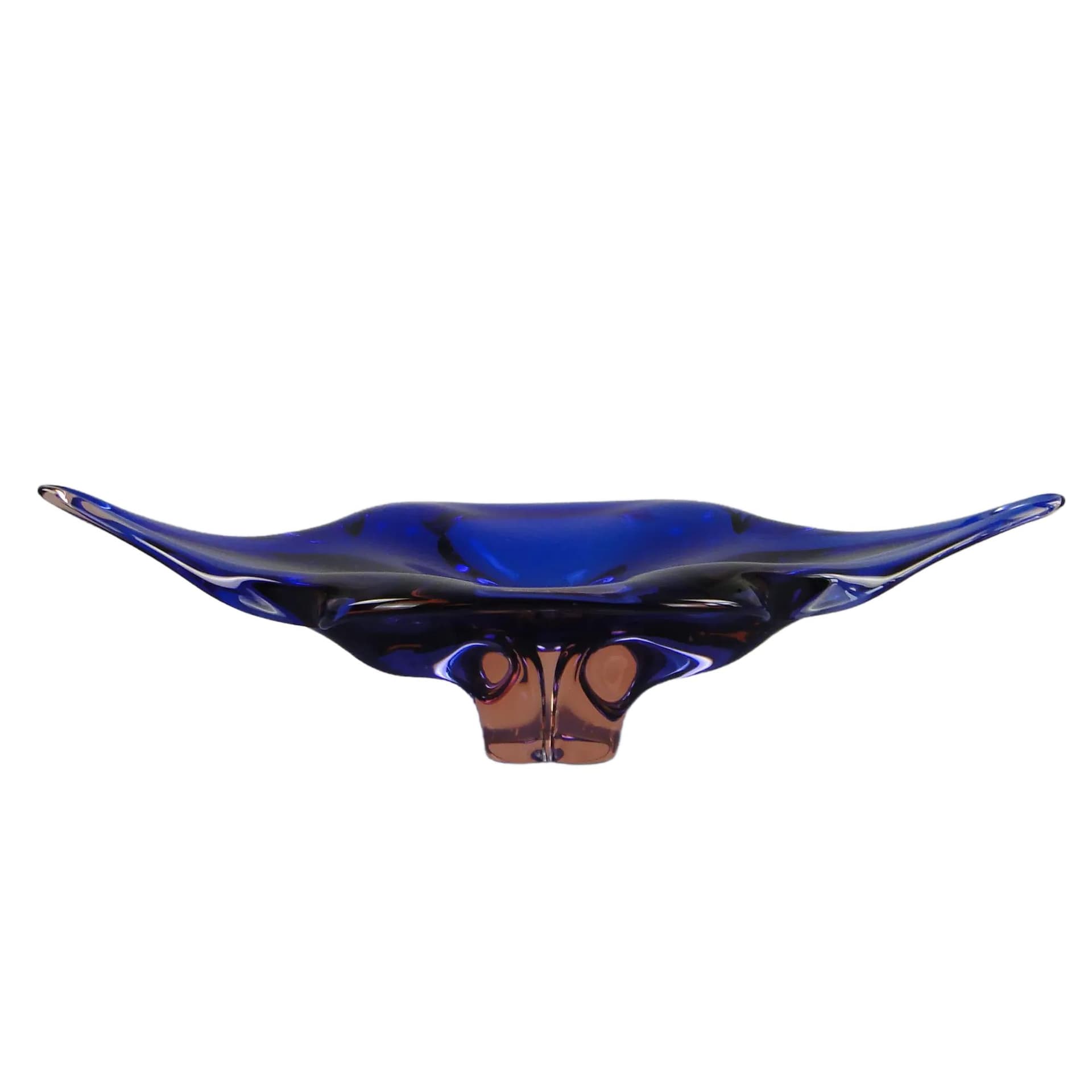 Bowl, blue glass, by J. Hospodka, Chribska Glassworks, Czechoslovakia, 1960s