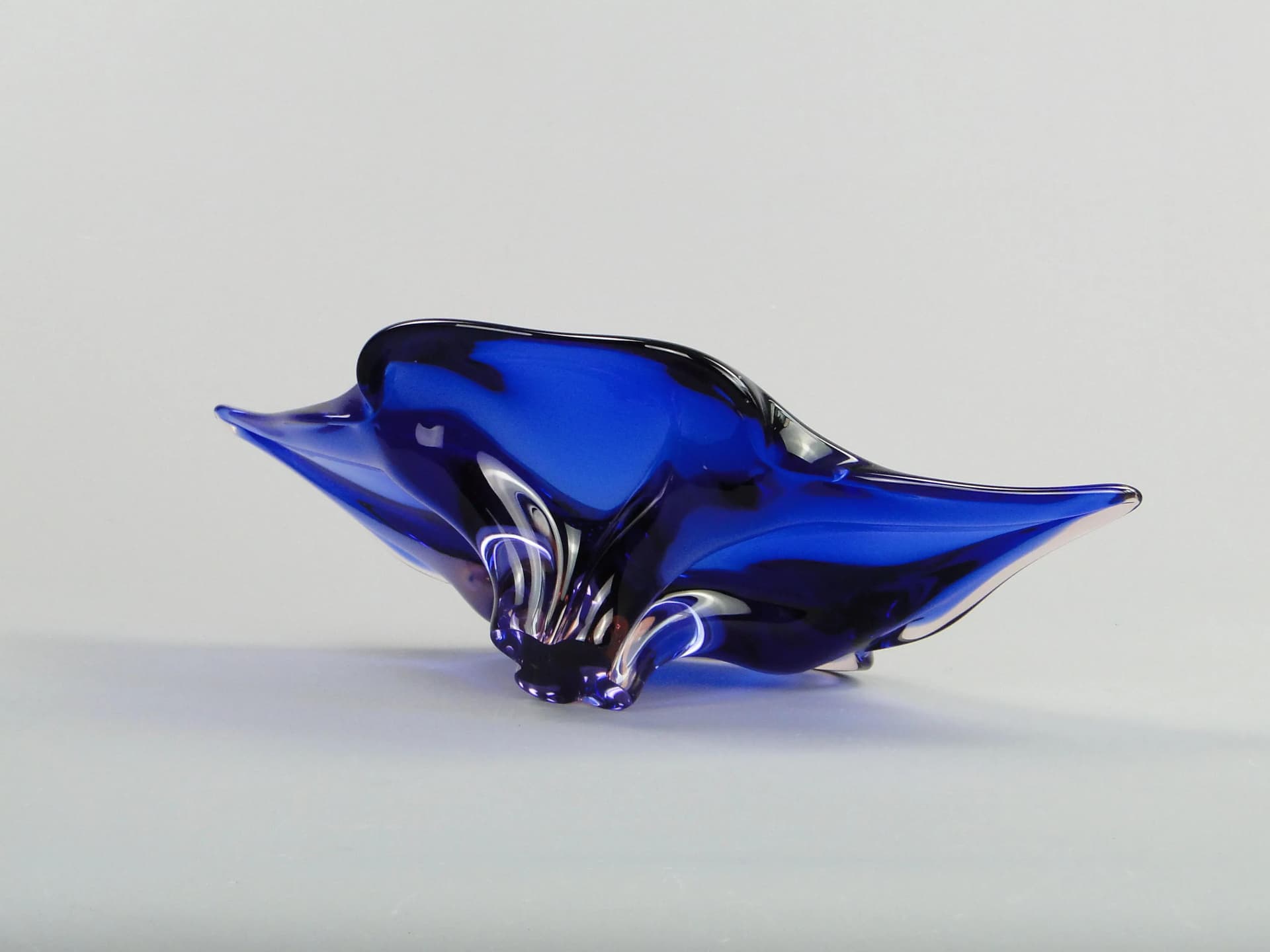 Bowl, blue glass, by J. Hospodka, Chribska Glassworks, Czechoslovakia, 1960s - 13175