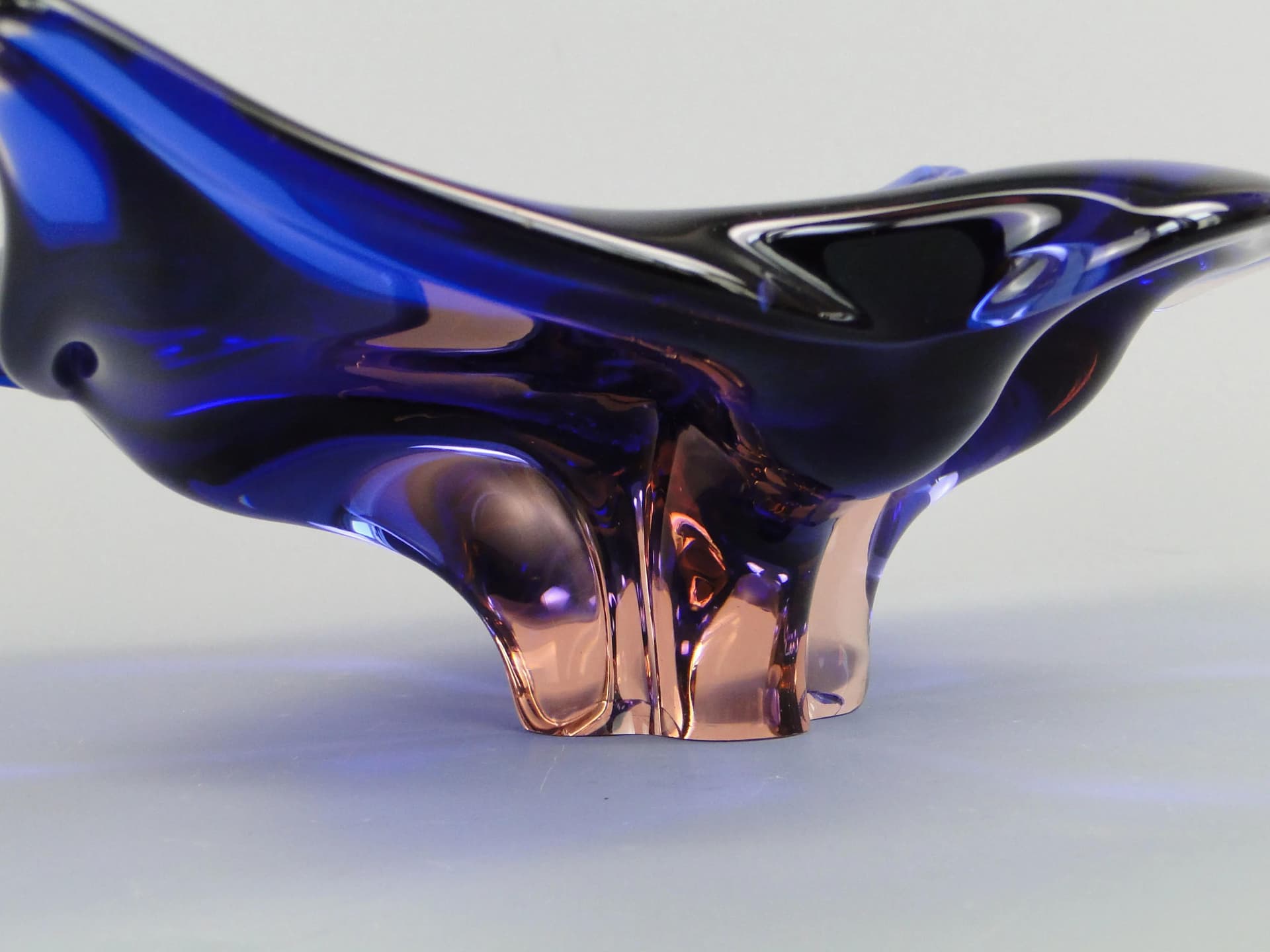 Bowl, blue glass, by J. Hospodka, Chribska Glassworks, Czechoslovakia, 1960s - 13172