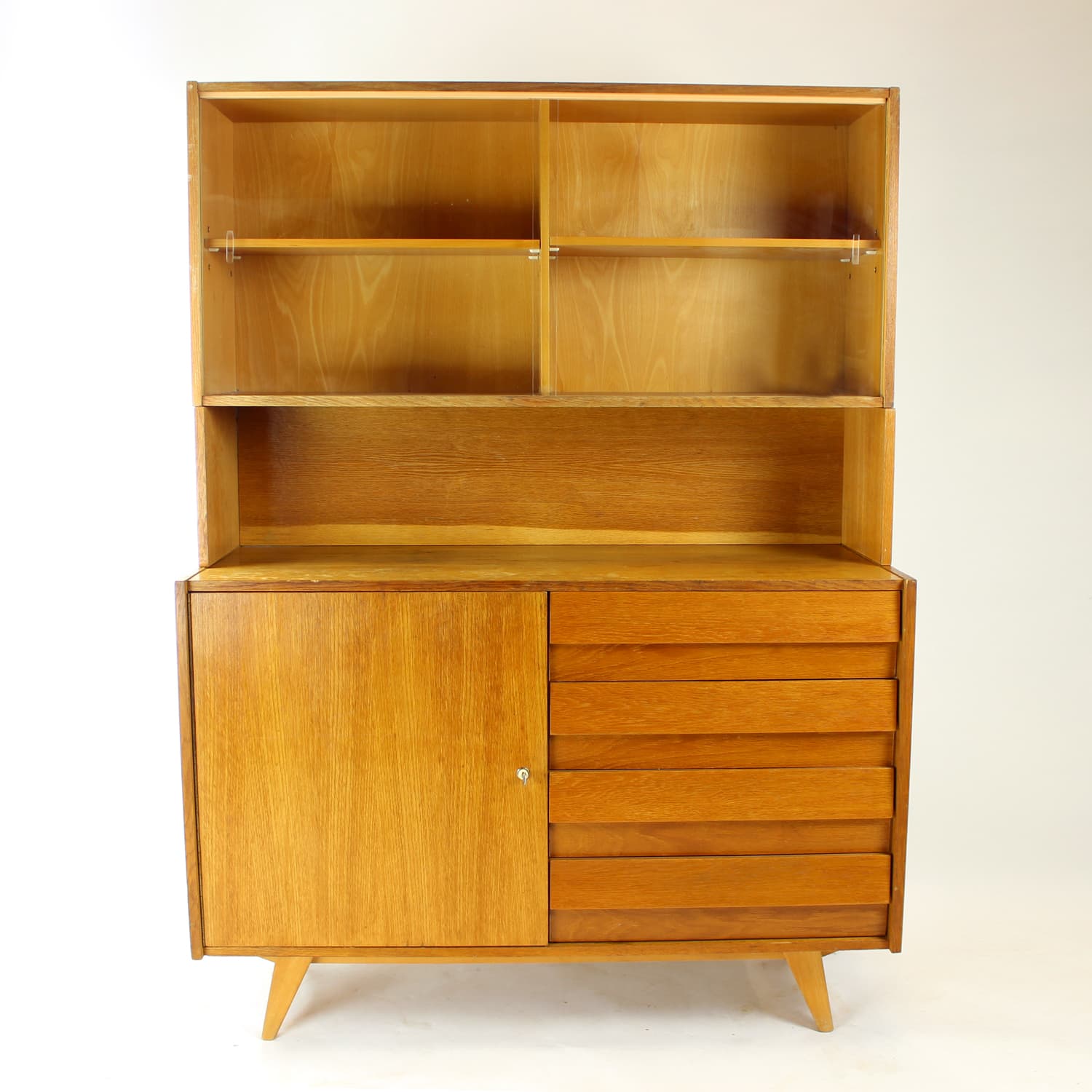 Highboard U 459, light brown oak, by J. Jiroutek, Interier Praha, Czechoslovakia, 1960s. - 190121