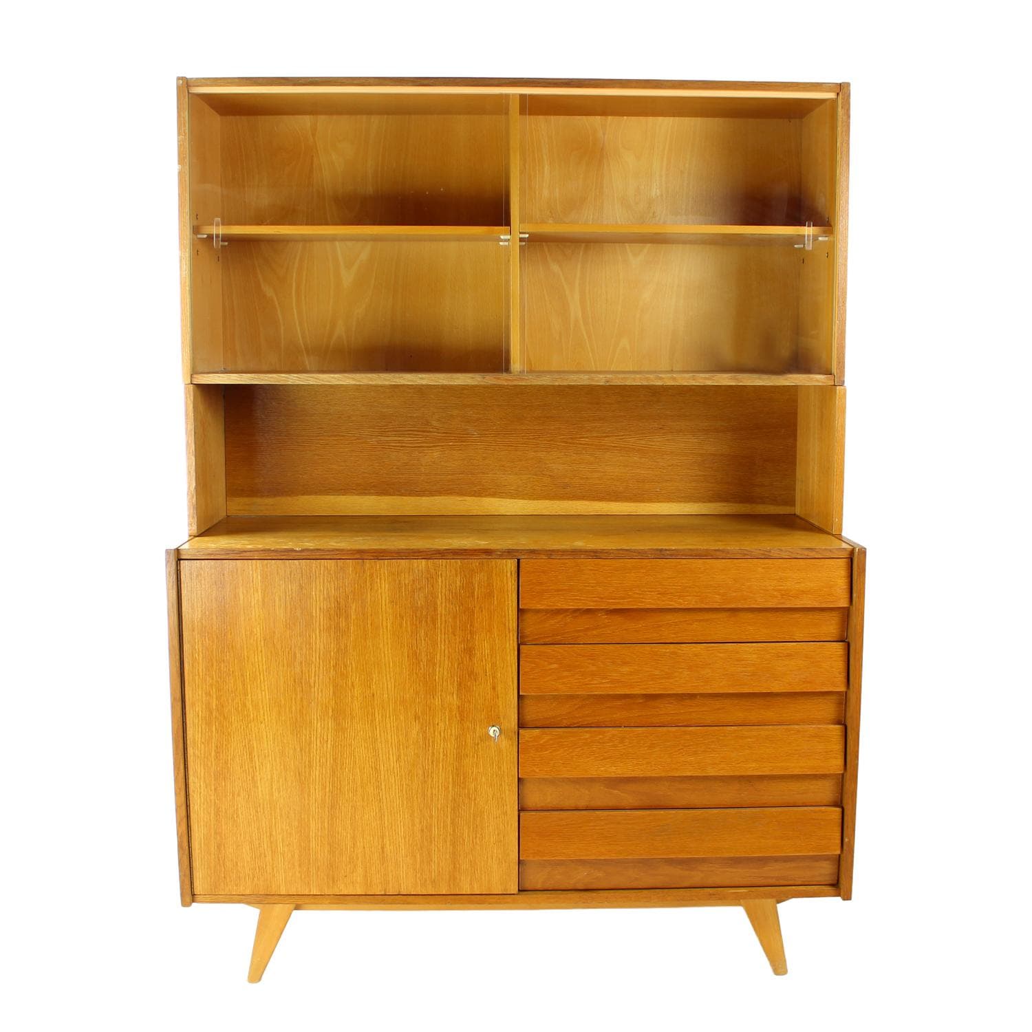 Highboard U 459, light brown oak, by J. Jiroutek, Interier Praha, Czechoslovakia, 1960s.