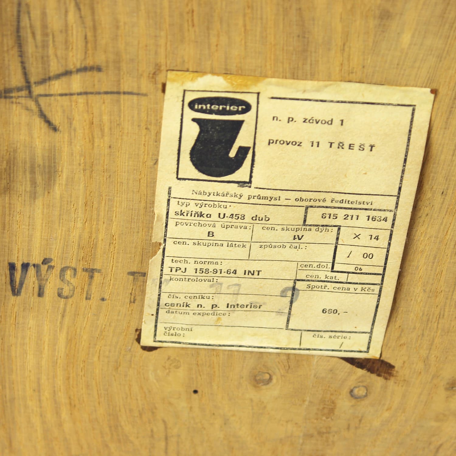 Highboard U 459, light brown oak, by J. Jiroutek, Interier Praha, Czechoslovakia, 1960s. - 190129